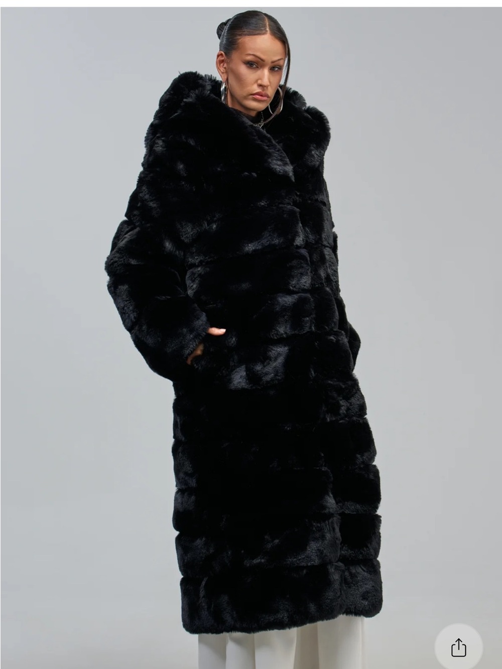 AKIRA Black Faux Fur Hooded Long Coat